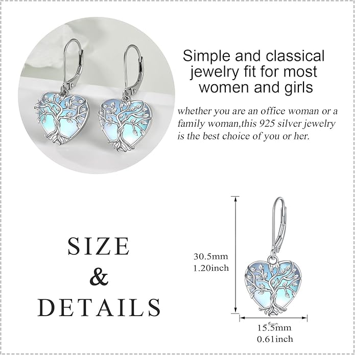 Moonstone Filigree Drop Dangle Teardrop Earrings 925 Sterling Silver Moonstone Leverback Earrings for Women Jewelry Gifts