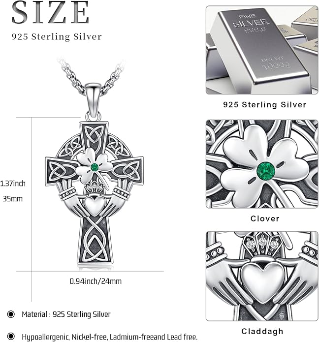 Cross Necklace for Men 925 Sterling Silver Celtic Cross Pendant Christian Jewelry Religious Christmas Gifts for Women