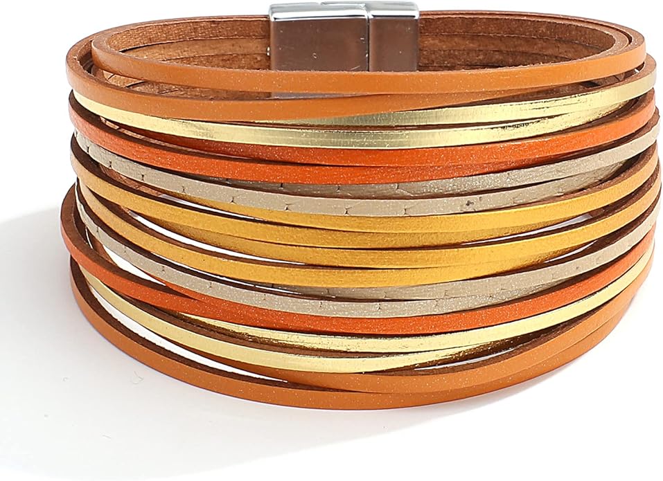 hotoo Handmade Layered Leather Bracelets Wrap for Women Stackable Chunky Colored Men Cuff Bracelet Wristband Bangle Gifts