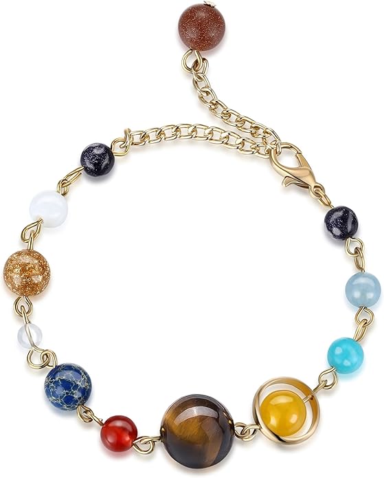 Fesciory Women Solar System Bracelet Universe Galaxy The Eight Planets Guardian Star Natural Stone Beads Bracelet Bangle Gifts