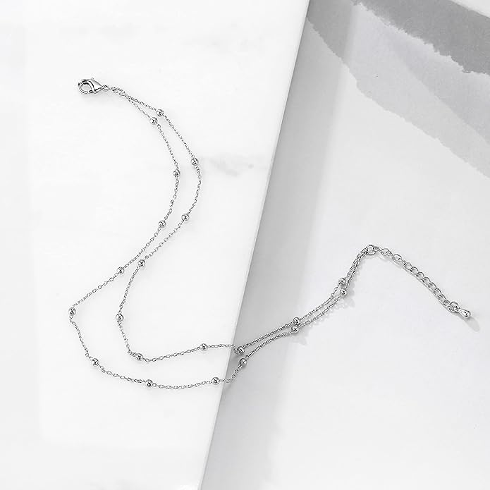 Pencros Dainty Layered Anklet,14K Gold Filled Cute Beads Satellite Chain Heart Boho Adjustable Anklets for Women