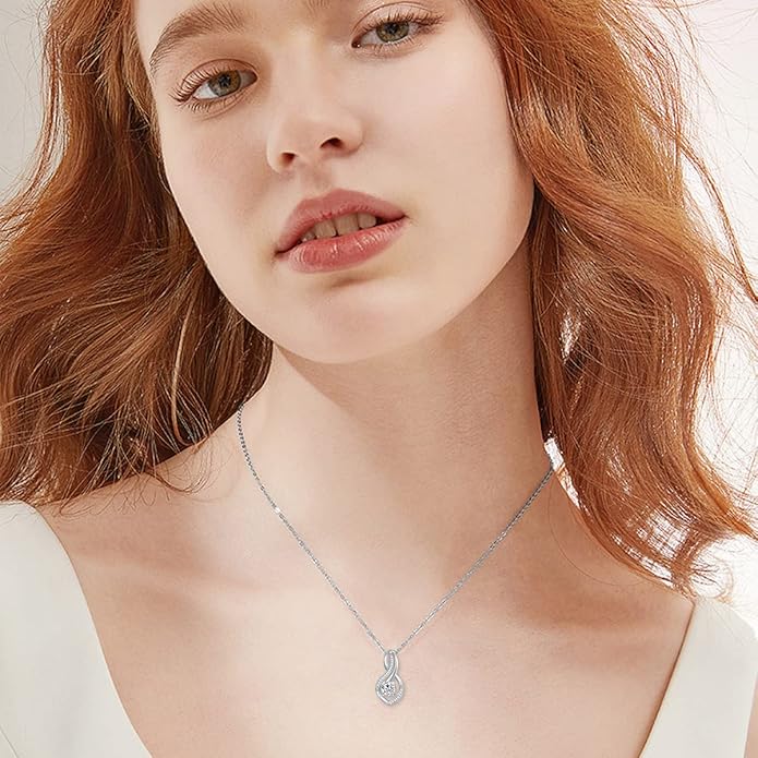 ZBA Natural Diamond Infinity Necklace for Women, 14K White Gold Plated Sterling Silver Diamond Eternal inifnity Pendant Necklaces Jewelry, Birthday Christmas Gifts for Mom Her Wife(Color F-G/Clarity I1-I2)