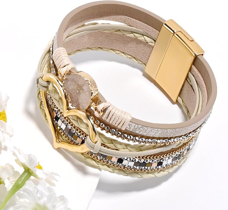 VIBILIA Boho Leather Wrap Bracelets for Women Multi-Layer Bracelets with Strong Clasp Jewelry for Women