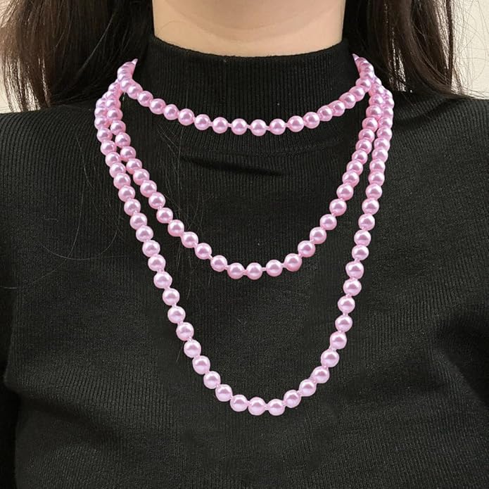 Long White Pearl Necklace 150cm/59 Adjustable Multi-Strand Faux Pearls for Women, Bridal Wedding Vintage Gatsby Jewelry for Party & Elegant Events