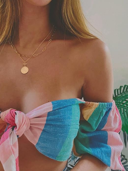 CANEVINKA Dainty Cross Medallion/Heart Pendant Chain Necklace 18K Gold Plated Oval Choker Fashion OT Toggle Jewelry Handmade for Women Simple Gold Charm Necklace