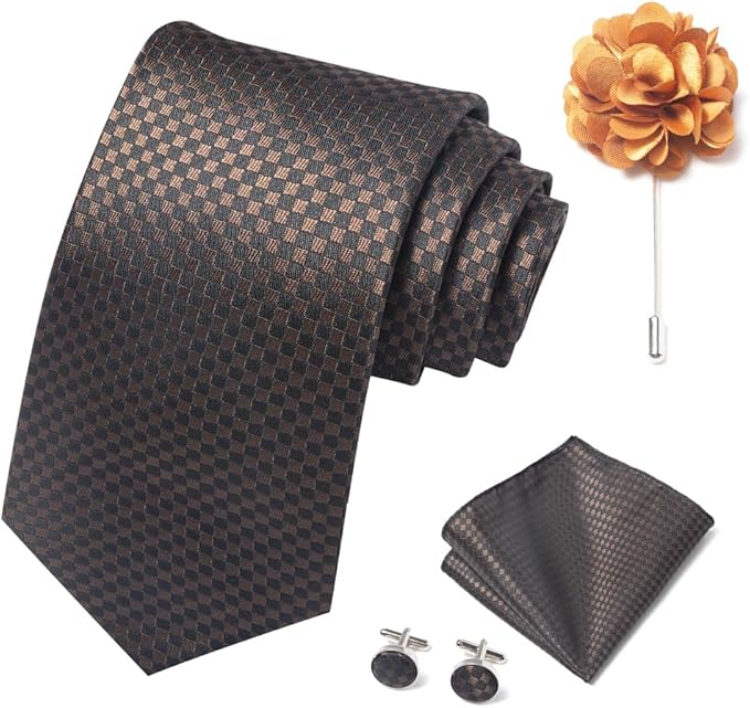 joy alice Ties Set Men Mixed Color Necktie Handkerchief Cufflinks Brooch 3.15 Formal