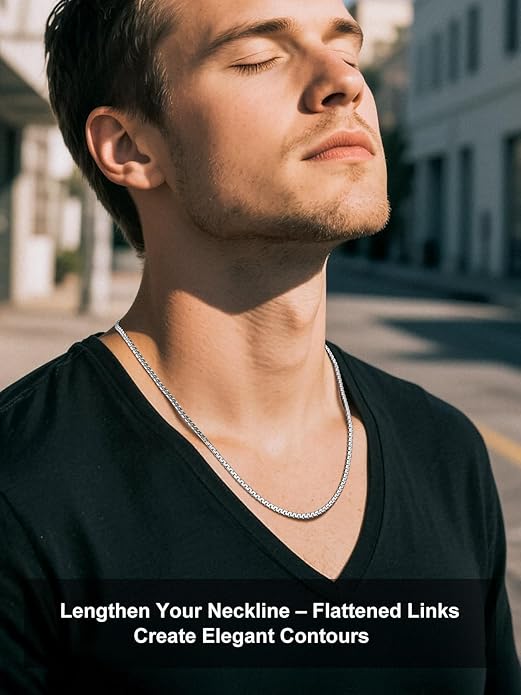 Richsteel Stainless Steel Mens Flat Link Chain Necklace, Black/Gold/Steel Chain for men, 2mm/4mm/6mm Width, No Tarnish & Hypoallergenic Hip Hop Jewelry, 18"-30" Length