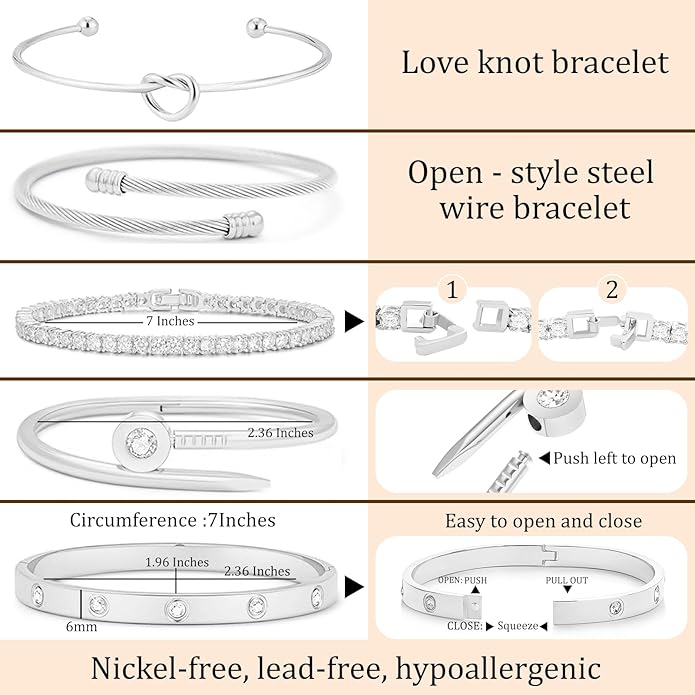 FAFUGA 18 K Gold Plated Love Bangle Bracelet Stack Cuff Jewelry for Women Jewelry Set for Women Gift with Box