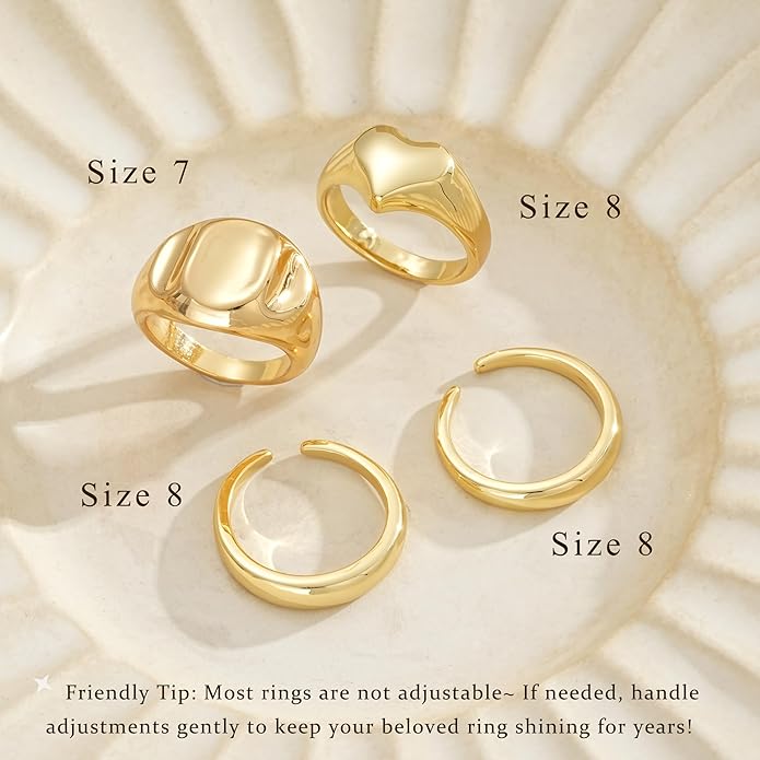YEEZII Chunky Gold Rings for Women Non Tarnish, 18K Gold Plated Stackable Thumb Ring, Statement Women Rings Set