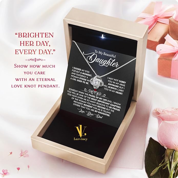 Larvincy To My Daughter Necklace From Dad With Heartfelt Message & Elegant Box, Gifts For Daughter From Father, Beautiful Jewelry Gift From Love Daddy On Graduation, Birthday, Wedding, Christmas