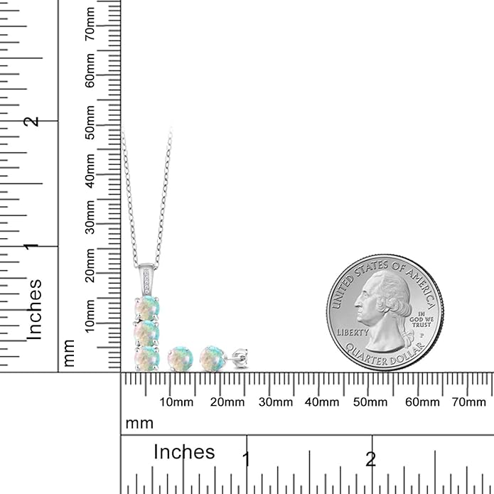 Gem Stone King 925 Sterling Silver 5MM Gemstone Birthstone and White Diamond 3-Stone Pendant and Earrings Jewelry Set For Women | With 18 Inch Chain