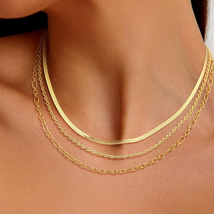 CHESKY 14K Gold/Silver Plated Snake Chain Necklace Herringbone Necklace Gold Choker Necklaces for Women Gifts Jewelry 1.5/3/5MM(W) 14"/16"(L)