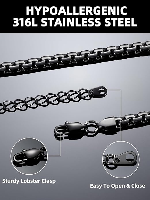 Bestyle 18K Gold Plated/Silver/Black Chain for Men, Hypoallergenic 2/4/6/8mm Stainless Steel Flat Link Chain Necklace for Men & Women Hip Hop Jewelry, 14-30"