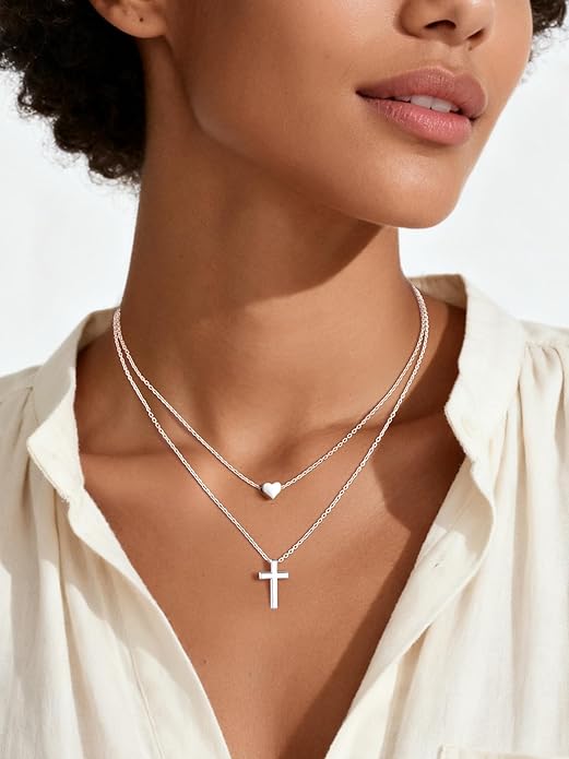 ChicSilver Personalized 925 Sterling Silver Dainty Small Heart/Star/Moon/Dot/Triangle Pendant Necklace for Women, Silver/Gold/Rose Gold/Black (with Gift Box)