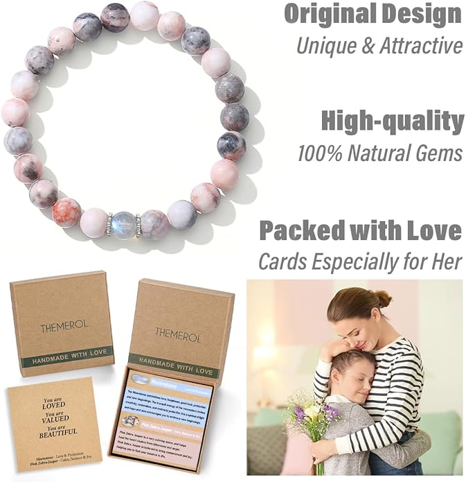 Christmas Stocking Stuffers for Kids/Girls/Teens-Love/Encouragement-Natural Crystal Bracelets-Handmade Cute Gifts