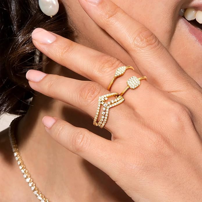 Honsny Stackable Gold Rings for Women Set Dainty 18K Gold Plated Cubic Zirconia Thumb Rings Thin Eternity Engagement Rings