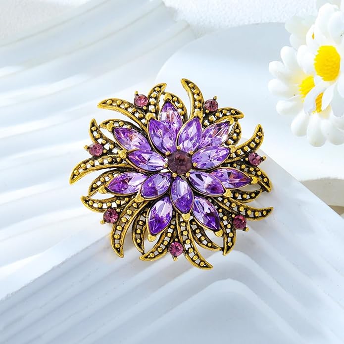 Rhinestone Crystal Flower Brooch Pin for Women,Vintage Multicolor Crystal Floral Lapel Pins Statement Sunflower Brooch Fashion Bride Formal Dress Jewelry