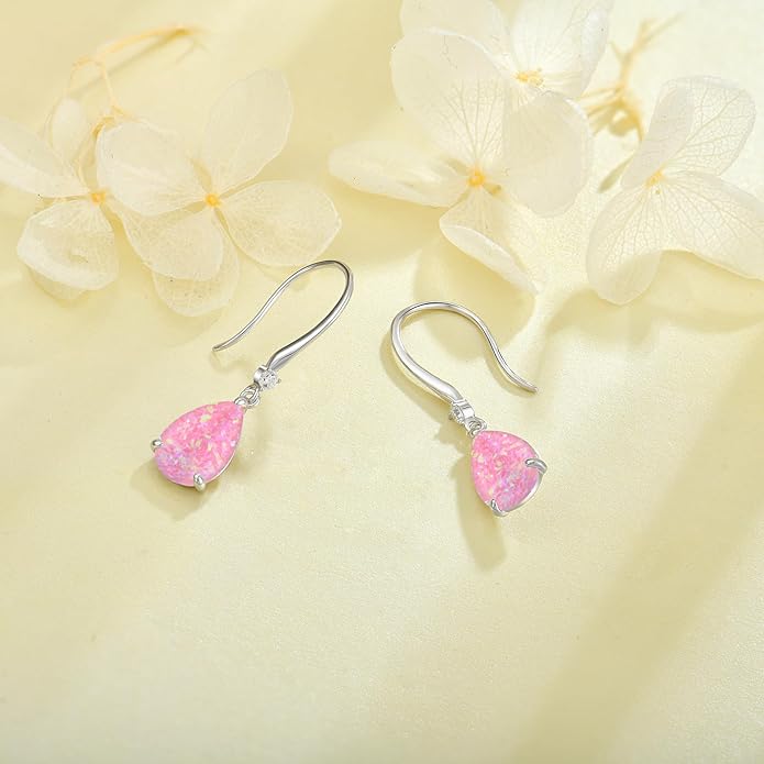 Opal Earrings 925 Sterling Silver Hook Drop Teardrop Gemstone Earrings October Birthstone Dangle Earrings Jewelry Gift for Women