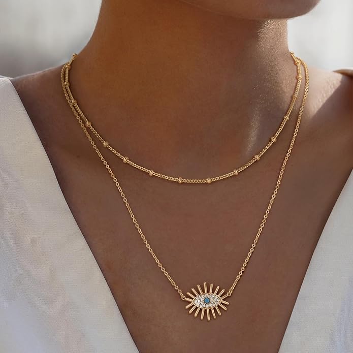BENEIGE Gold Necklace for Women 14K Gold Plated Evil Eye Necklace Trendy Gold Pendant Necklace Jewelry For Women