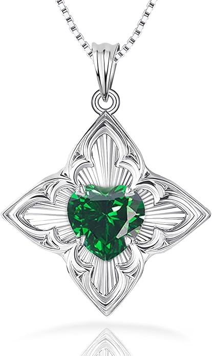 Delicate Four-Leaf Clover Charm Necklace with January Birthstone - S925 Silver, Gift Idea