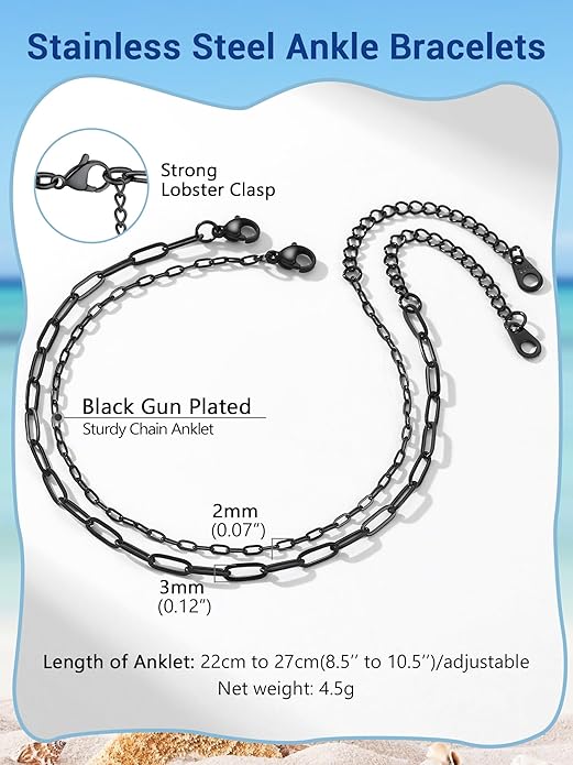 PROSTEEL Stainless Steel Chain Anklets for Women, Silver/Gold Tone, Ankle Bracelets Hypoallergenic, 8-10.5 Inch Adjustable, Come with Box