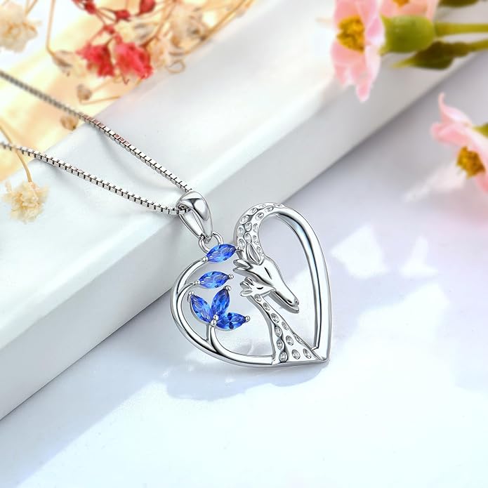 STARCHENIE Giraffe Necklace 925 Sterling Silver Heart Pendant Animal Jewelry for Women