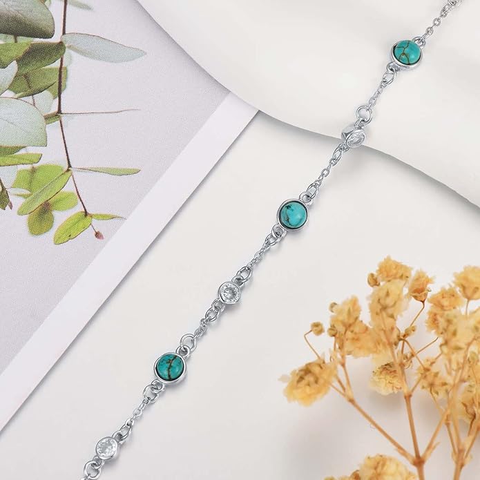 Anklet Bracelet for Women 925 Sterling Silver Natural Stone Chain Ankle Bracelet Beach Summer Fine Jewelry Birthday Christmas Gifts for Women Her Mom