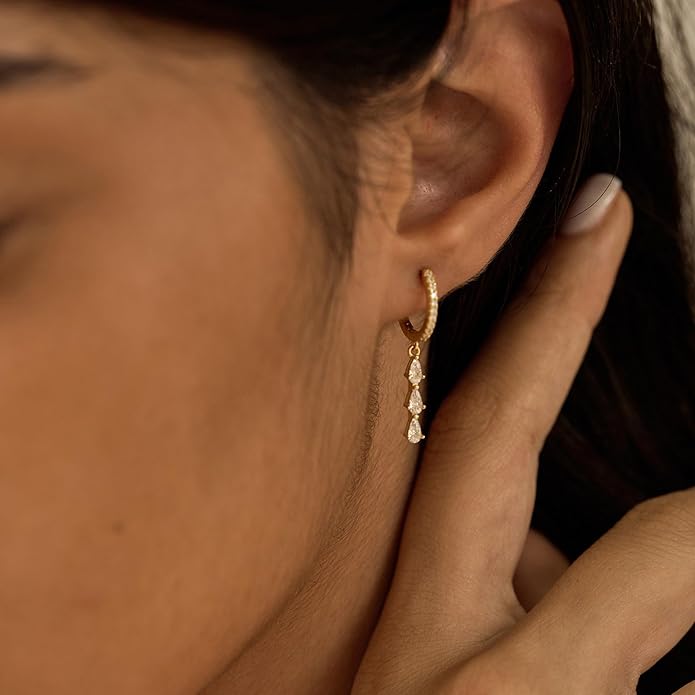 14K Gold Plated Butterfly Dangle Earrings for Women - Dainty, Trendy, Hypoallergenic CZ Drop Earrings - Simple Long Dangling Jewelry