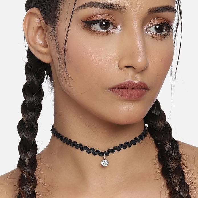 Fesciory Black Necklaces for Women, Adjustable Layered Velvet Leather Lace Collar Necklace, Goth Jewelry Gifts.