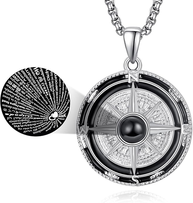 KINGWHYTE Compass Necklace for Men 925 Sterling Silver Birthday Gifts Graduation Travel Jewelry for Husband Brother with Stainless Steel Chain