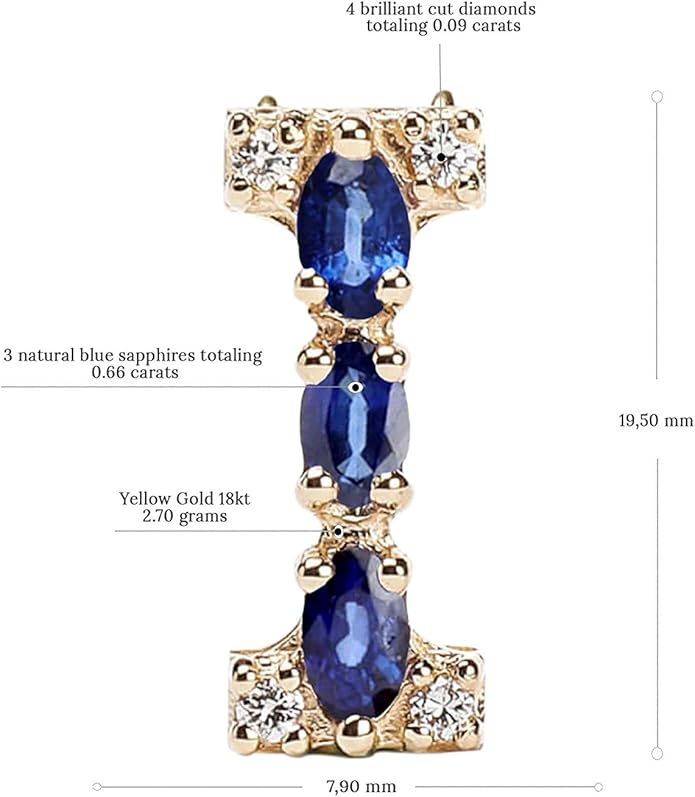 Albert Hern Blue Sapphire Initial Necklace With Diamonds & 18K Gold Chain | Irresistible Letter Pendants Jewelry | Perfect Valentine’s Day, Anniversary & Birthday Gift