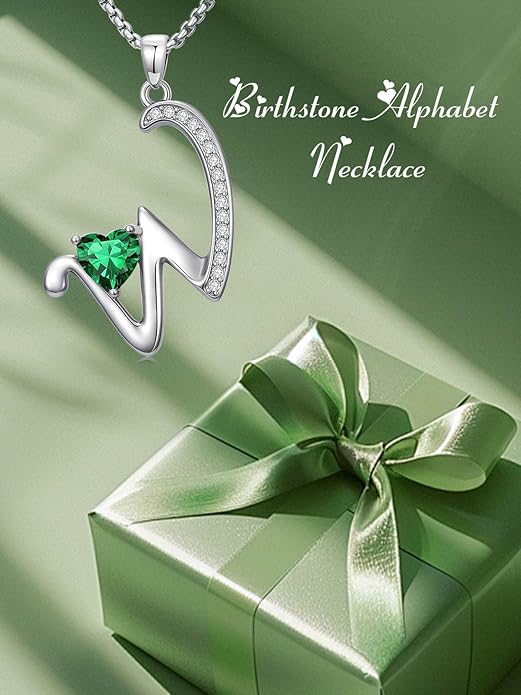 Christmas Gifts for Women Alphabet A to Z Initial Birthstone Pendant Necklaces for Women - 18k White Gold Plated Personalized Name Jewelry Valentine Mothers Day Birthday Gifts for Women Her Girlfriend
