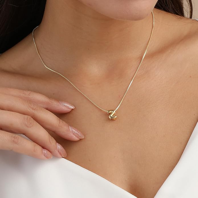 Bubble Gold Letter Necklace for Women, 14k Gold Plated Balloon Initial Necklace, Dainty Gold Necklace for Women, Personalized Bubble Pendant Name Necklace, Fashion Accessories Trendy Jewelry