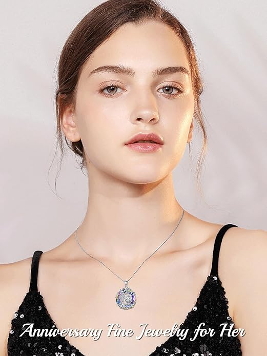 TOUPOP Christmas Gifts Tree of Life Birthstone Necklace 925 Sterling Silver Pendant Austrian Crystal Jewelry Anniversary Birthday Gifts for Women Mom Her Wife