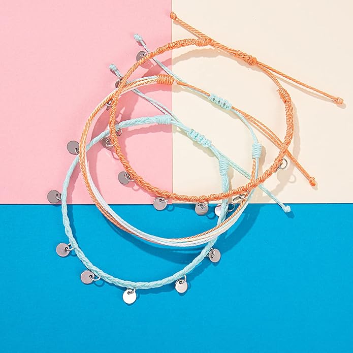 FANCY SHINY String Ankle Bracelets Waterproof Rope Anklets Braided Beach Boho Coin Anklets Cute Friendship Foot Jewelry for Women