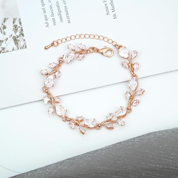 Elegant Bridal Jewelry Sets Clear Cubic Zirconia Wedding Necklace Earrings Bracelet Set for Birdes Bridesmaids CZ Prom Jewelry