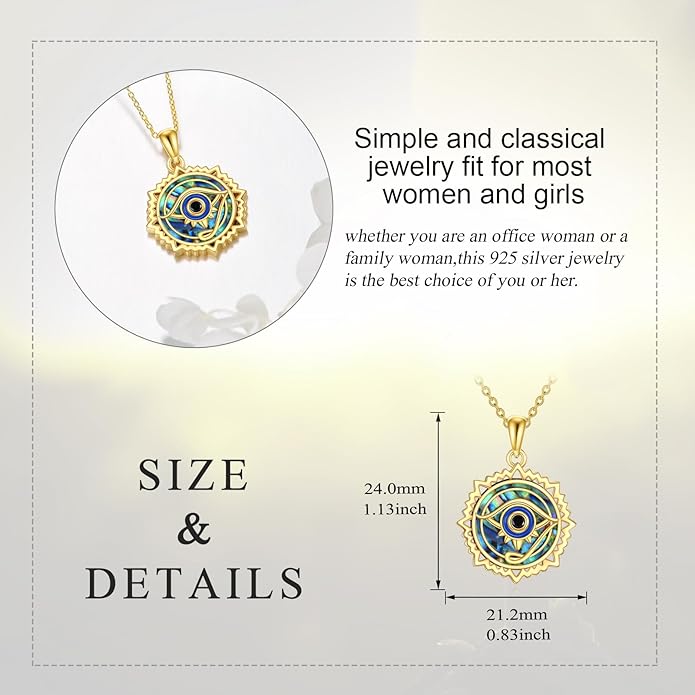 Evil Eye Necklace 925 Sterling Silver Evil Eye Pendant Necklace Greek Protection Jewelry Gifts Lucky Necklace for Women Men