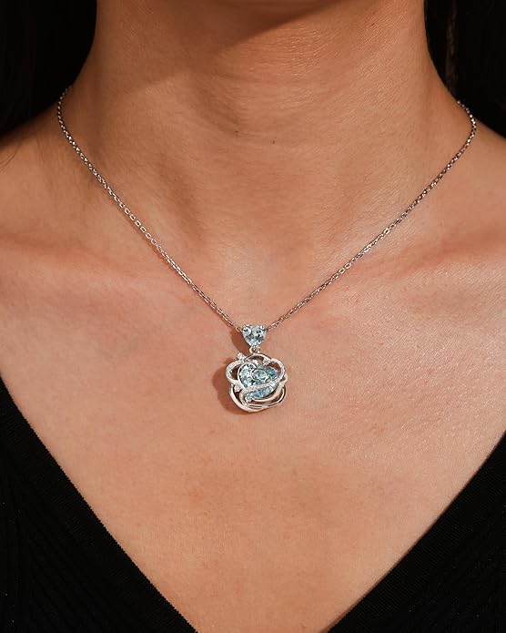 FANCIME Thornless Pulse Birthstone Necklace for Women Sterling Silver Rose Pendant Fine Jewelry Gemstone Birthday Valentines Day Gifts for Wife Her