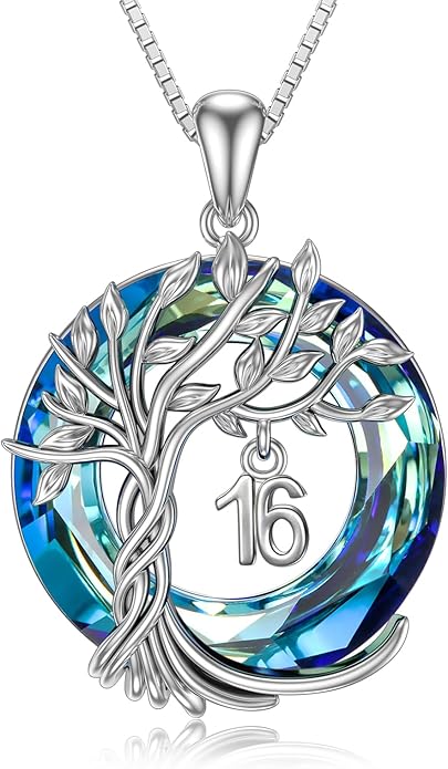 TOUPOP Birthday Gifts for Women 925 Sterling Silver Tree of Life Year Old Necklace Circle Crystal Jewelry Christmas Gifts for Her Wife Mom Mother Grandma Grandmother