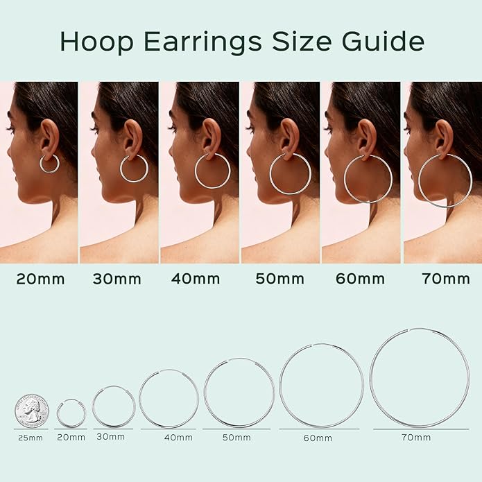 ChicSilver Hypoallergenic 925 Sterling Silver Hoop Earrings for Women, Lightweight Large Gold Plated Hoop Earrings, Endless Hoops Earring 20/30/40/50/60/70MM