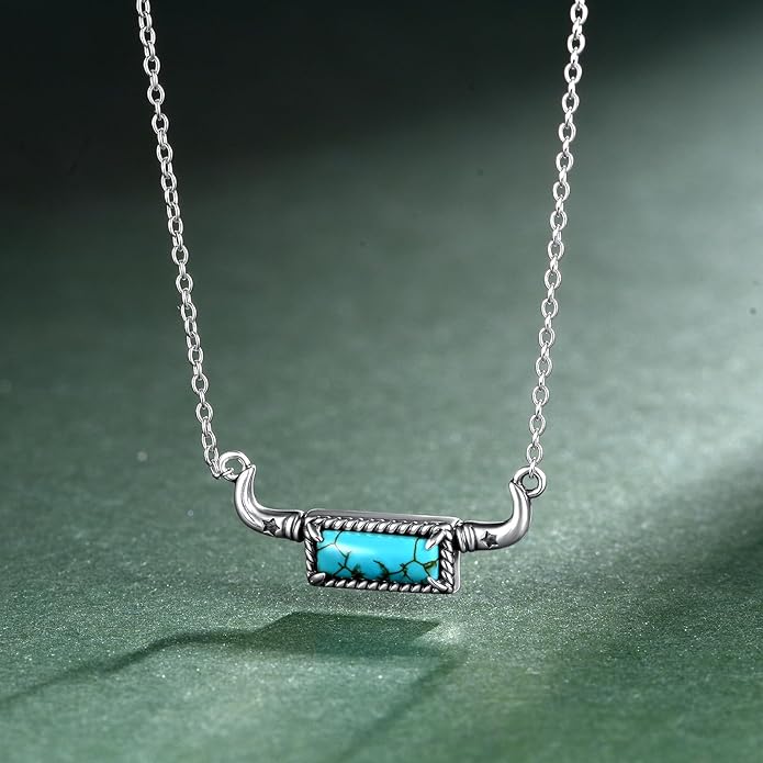 Vintage Genuine Natural Real Turquoise Necklace 925 Sterling Silver Western Turquoise Necklaces Country Jewelry Gift Accessories Stuff Things for The Modern Cowgirl