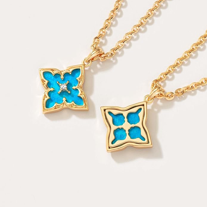 Fettero Gold Clover Necklace for Women Dainty 14K Gold Plated CZ Pendant Necklace Adjustable Chain Choker Charm Colorful Clover Pendant Lucky Necklaces for Women Jewelry