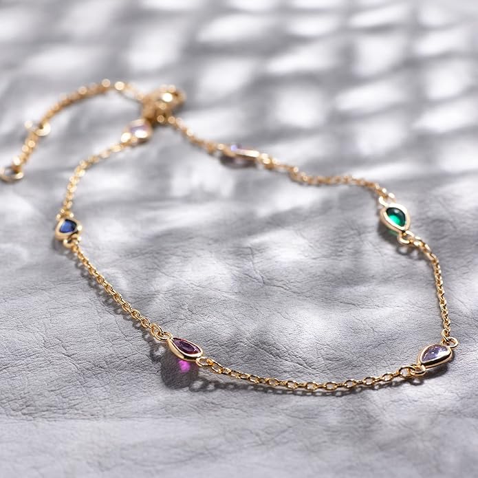 MTMY Gold Anklets for Women 14K Gold Plated Tiny Bead Anklet Colorful Tassel Foot Chain Dainty Adjustable Cute Summer Beach Boho Anklets Jewelry Gift