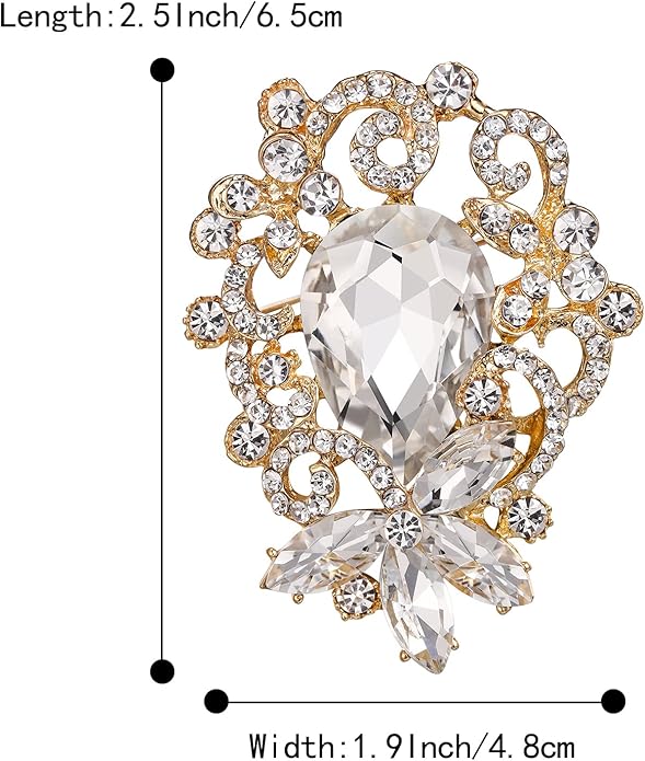BriLove Elegant Crystal Teardrop Marquise Bouquet Brooch Pin for Women