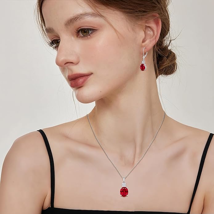 Birthstone Necklace for Women 925 Sterling Silver Oval Cut Cubic Zirconia Pendant Jewelry Gifts for Her