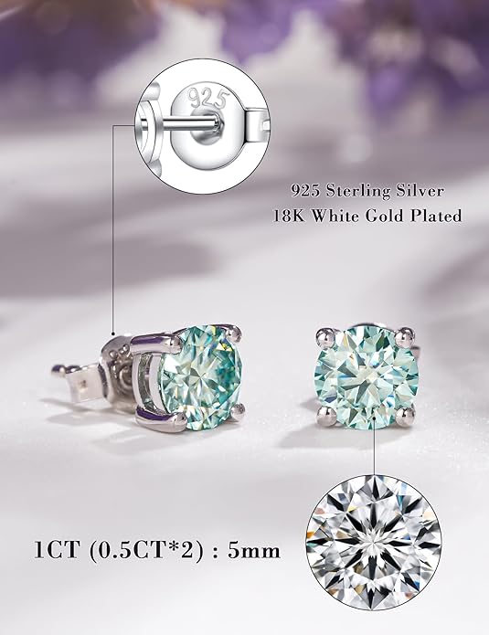 IMOLOVE Moissanite Stud Earrings for Women in Sterling Silver Hypoallergenic 1-3CT D Color Round Cut Moissante Earrings