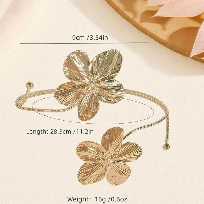 Gold Flower Arm Cuff | Adjustable Cherry Blossom Arm Bracelet Upper Arm | Boho Jewelry for Women, Daily/Party Gift