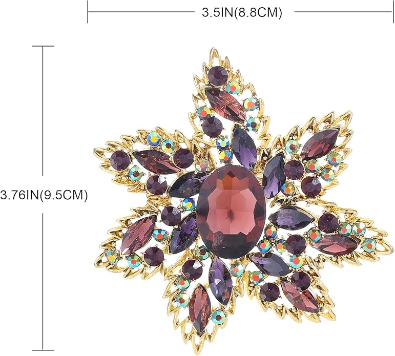 YOQUCOL Vintage Austrian Crystal Rhinestone Flower Shape Big Large Brooch Pin For Women Grils Golden Tone