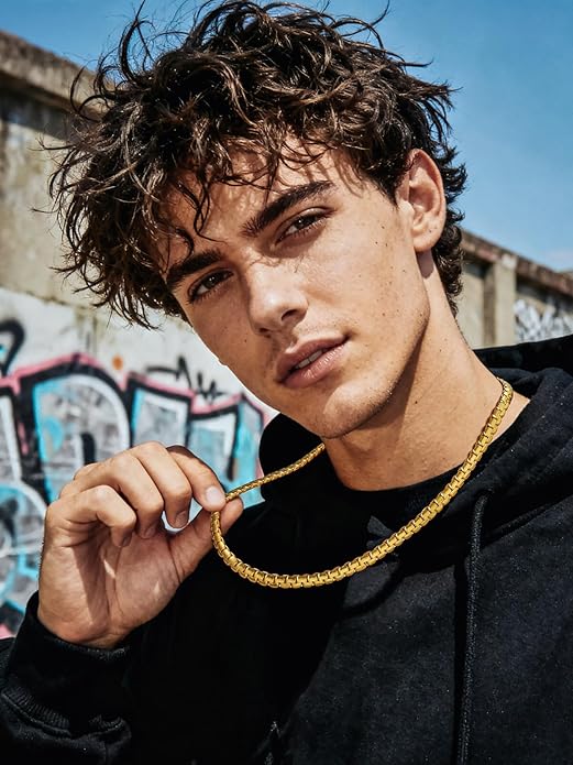 Bestyle 18K Gold Plated/Silver/Black Chain for Men, Hypoallergenic 2/4/6/8mm Stainless Steel Flat Link Chain Necklace for Men & Women Hip Hop Jewelry, 14-30"