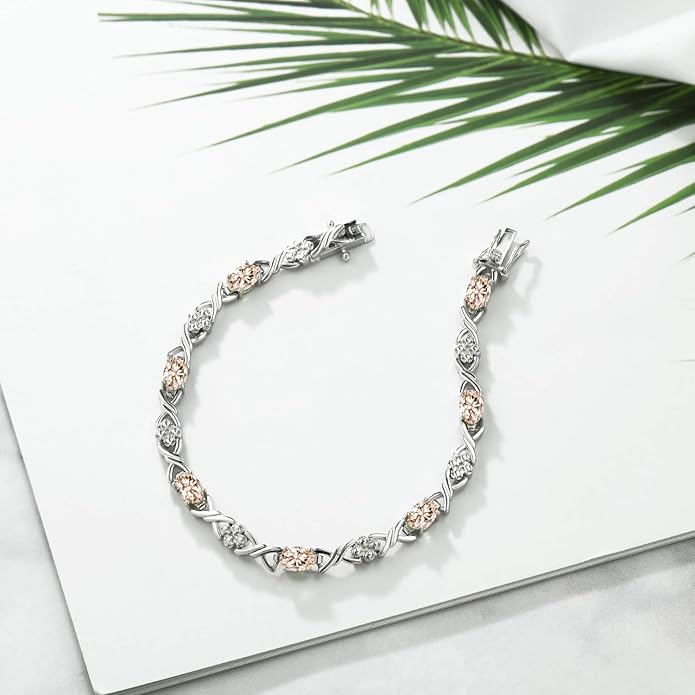 Gem Stone King 2-4 Cttw Infinity Link Gemstone Birthstone Tennis Bracelet for Women | 925 Sterling Silver | Oval 6X4MM | 7 Inch with Secure Clasp | Fine Jewelry for Her Mom Wife Anniversary